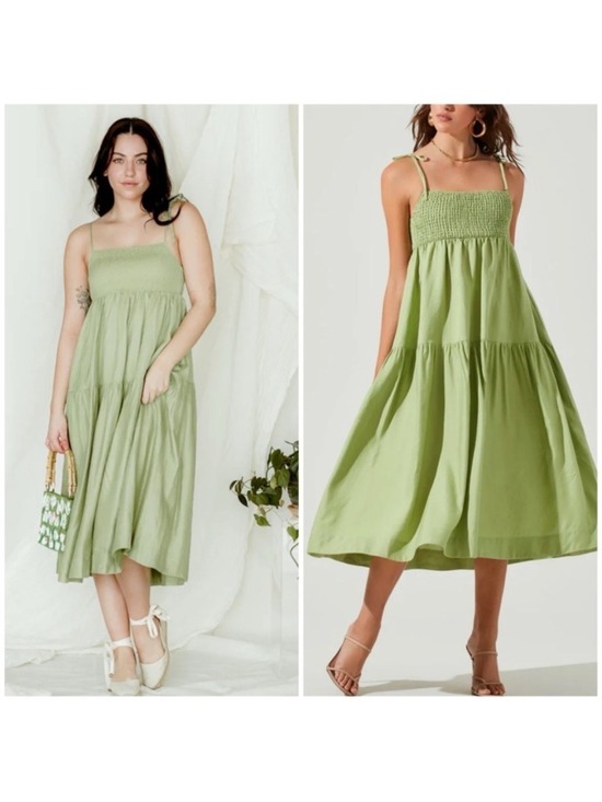 Astr Dresses & Skirts - ASTR The Label Marlene Square Neck Smocked Midi Dress in Green